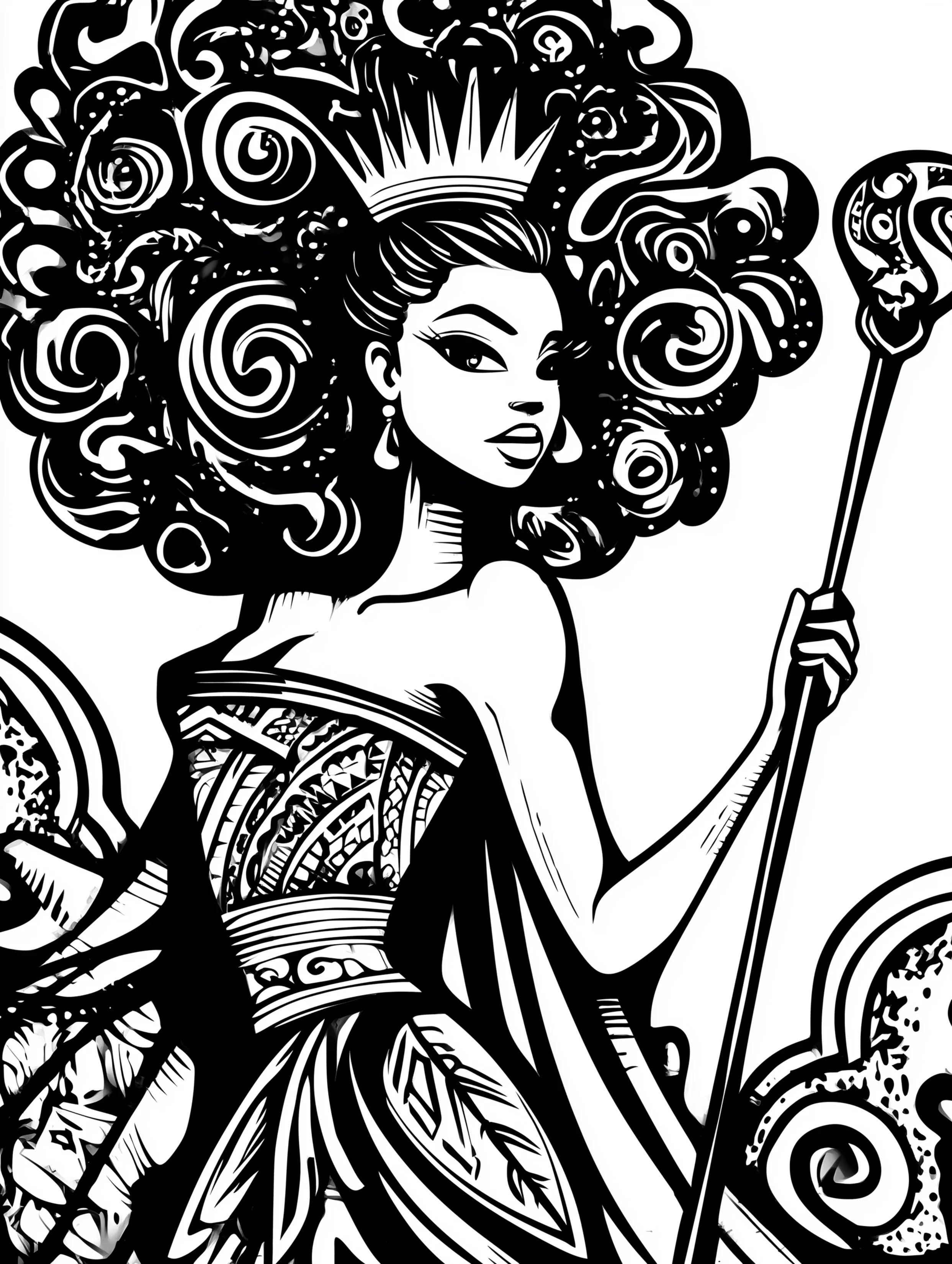 Free printable queen coloring page for adults featuring a regal queen holding a sceptre